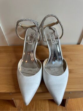 Badgley Mischka White Satin Wedding  Heels